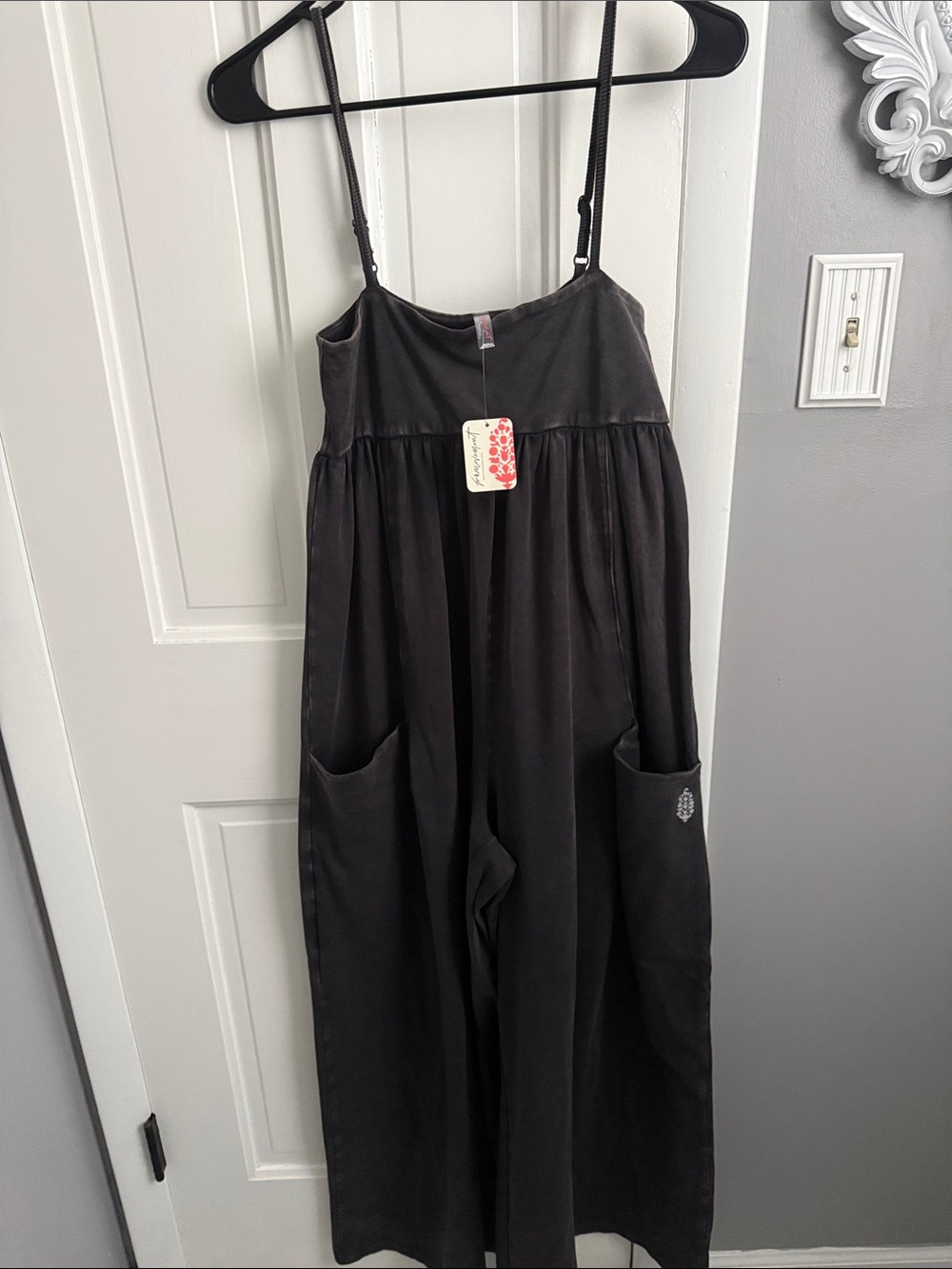Free People Black Wide-Leg Jumpsuit with Pockets